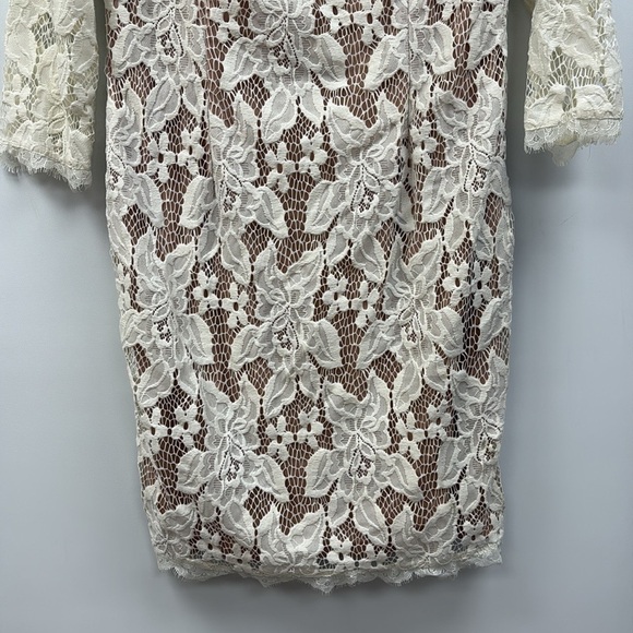 Adrianna Papell Floral Lace Overlay Sheath Mini Dress Formal Cream 14 - Picture 4 of 8